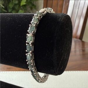 Sterling Silver 925 and Natural Emerald Stone Tennis Bracelet Raw Stone